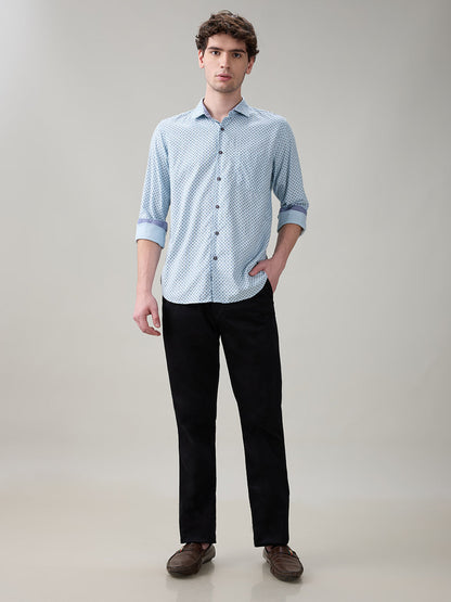 Raymond Men Blue Printed Regular Fit Cotton Full Sleeve Casual Shirt