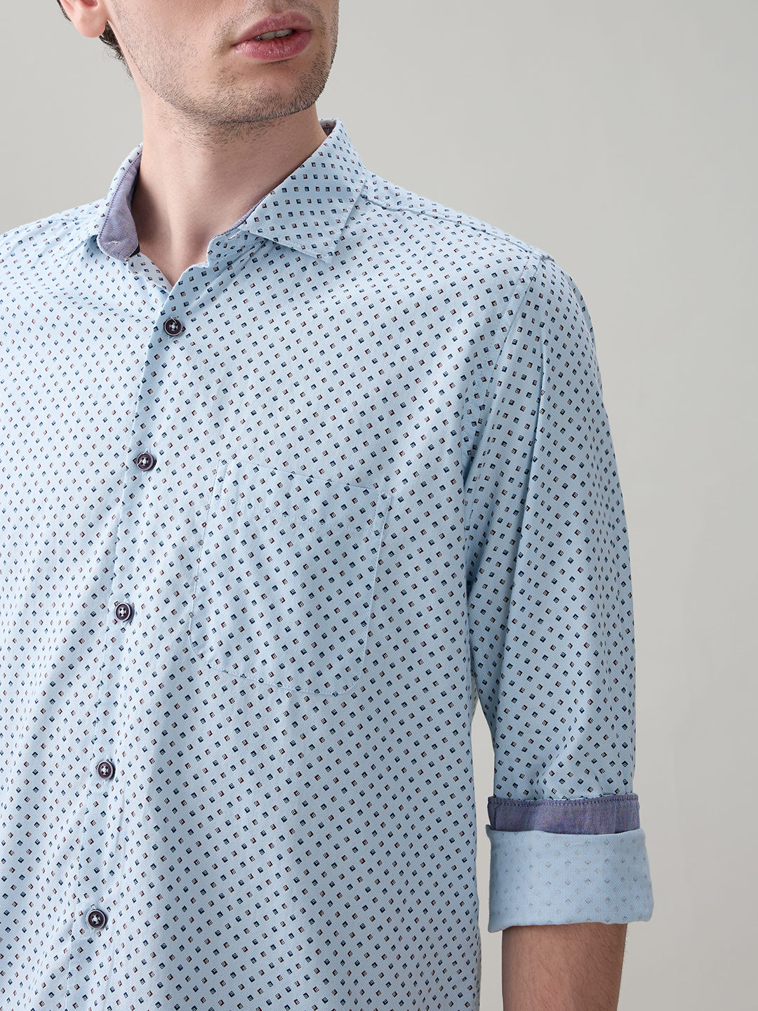 Raymond Men Blue Printed Regular Fit Cotton Full Sleeve Casual Shirt