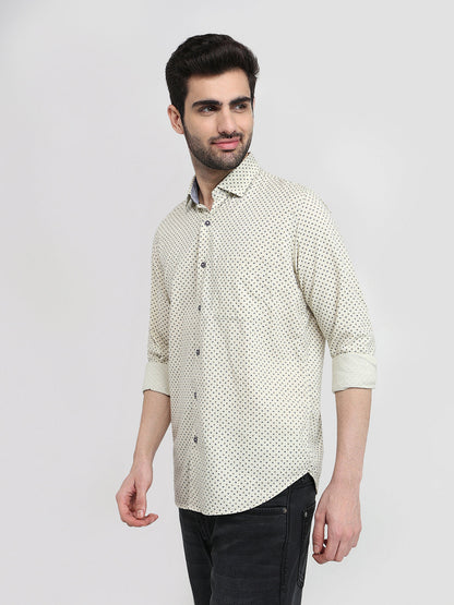 Raymond Men Yellow Printed Regular Fit Cotton Full Sleeve Regular Collar Casual Shirt