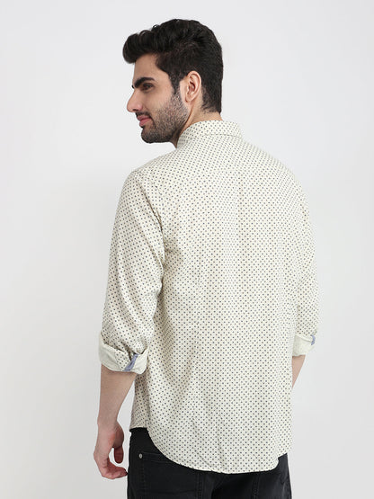 Raymond Men Yellow Printed Regular Fit Cotton Full Sleeve Regular Collar Casual Shirt