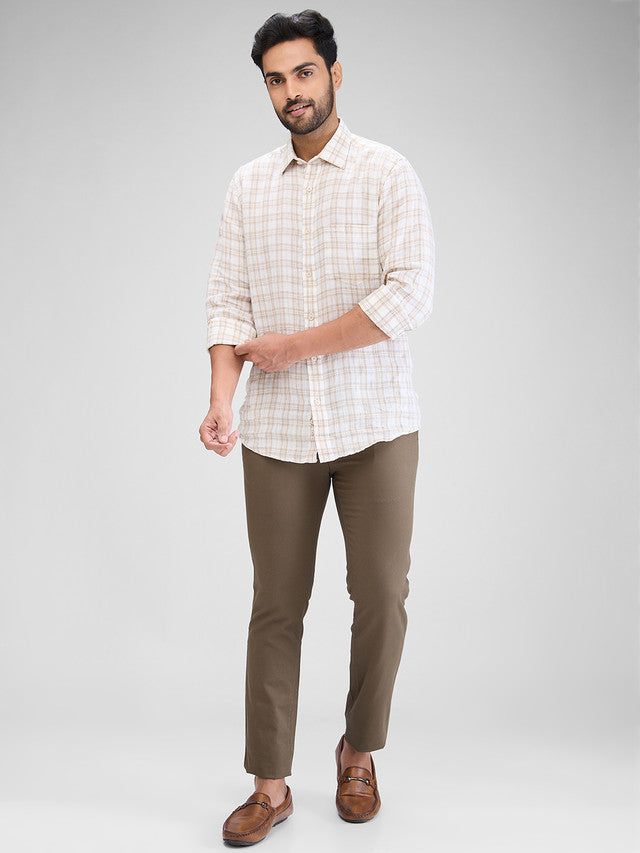 Raymond Green Solid Contemporary Fit Cotton Blend Trouser