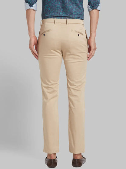 Men Fawn Slim Fit Solid Cotton Blend Trouser