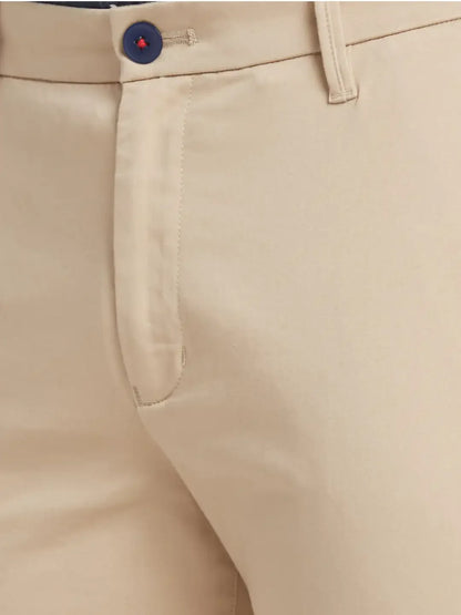 Men Fawn Slim Fit Solid Cotton Blend Trouser