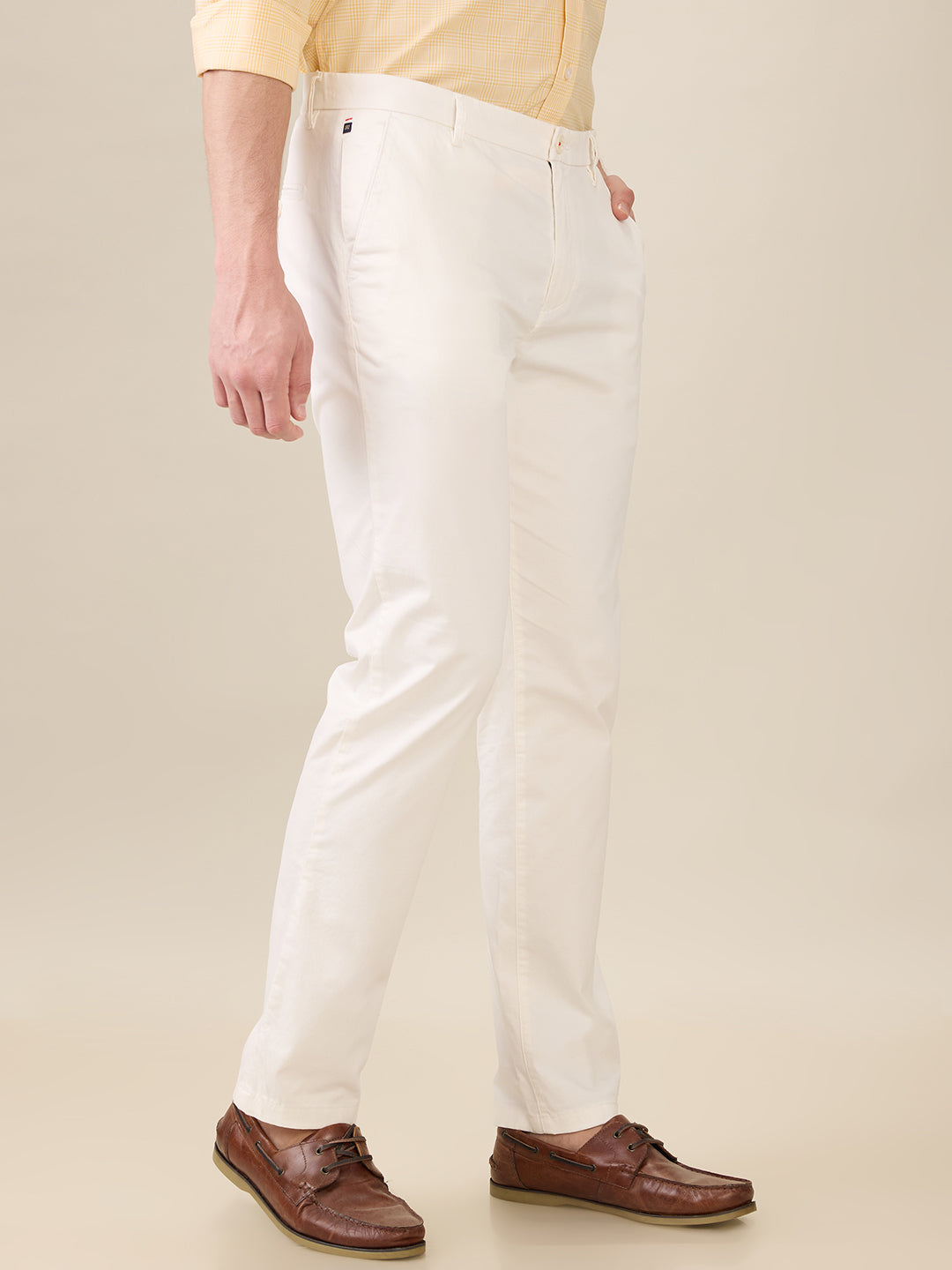 Raymond Men White Solid Slim Fit Cotton Blend Trouser