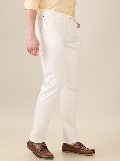 Raymond Men White Solid Slim Fit Cotton Blend Trouser
