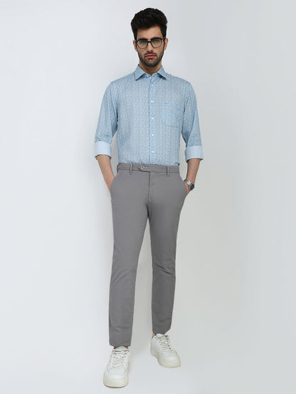 Raymond Men Grey Solid Slim Fit Cotton Blend Trouser