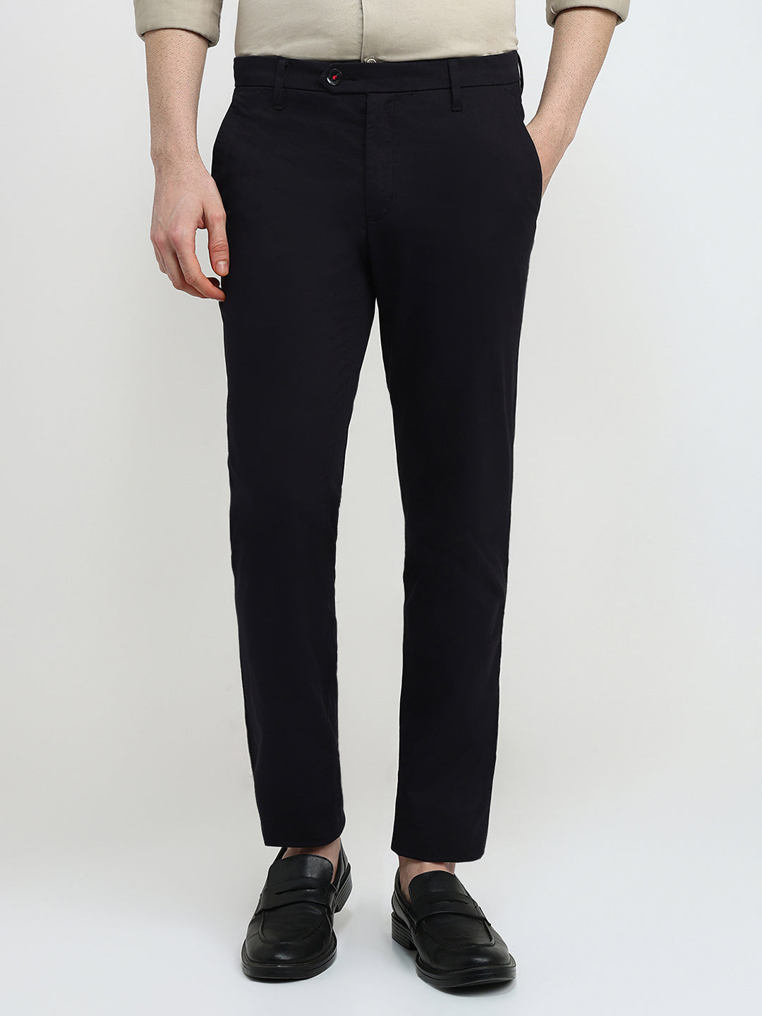 Raymond Men Black Solid Slim Fit Cotton Blend Trouser