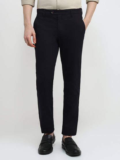 Raymond Men Black Solid Slim Fit Cotton Blend Trouser