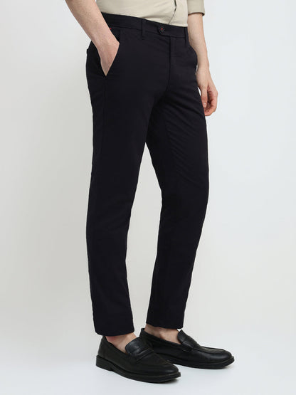 Raymond Men Black Solid Slim Fit Cotton Blend Trouser
