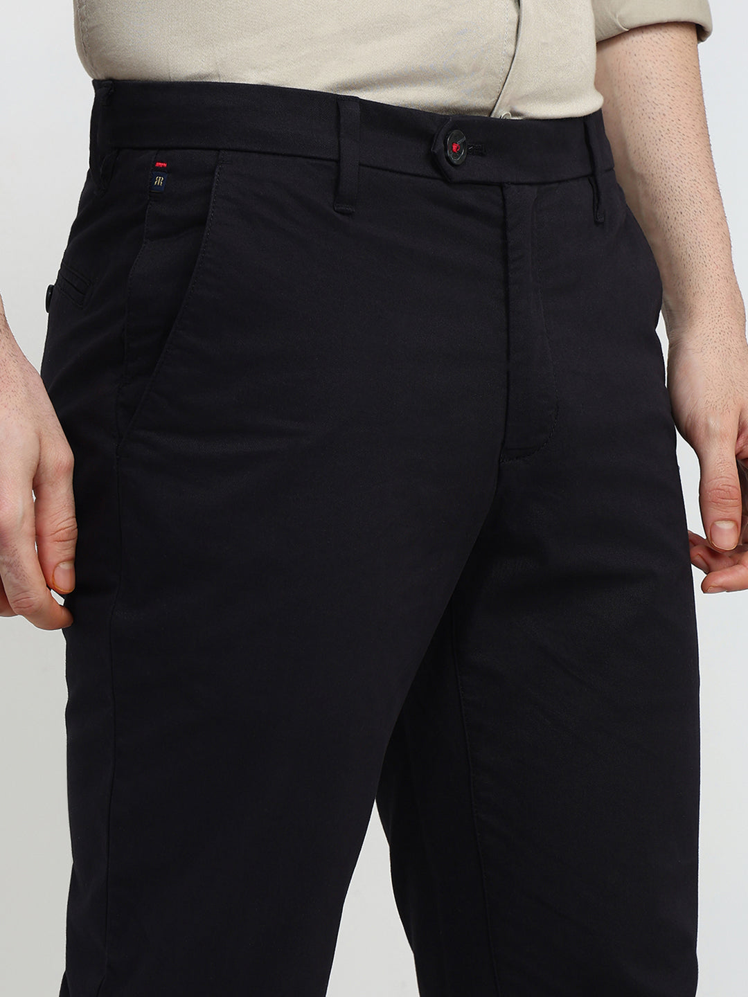Raymond Men Black Solid Slim Fit Cotton Blend Trouser