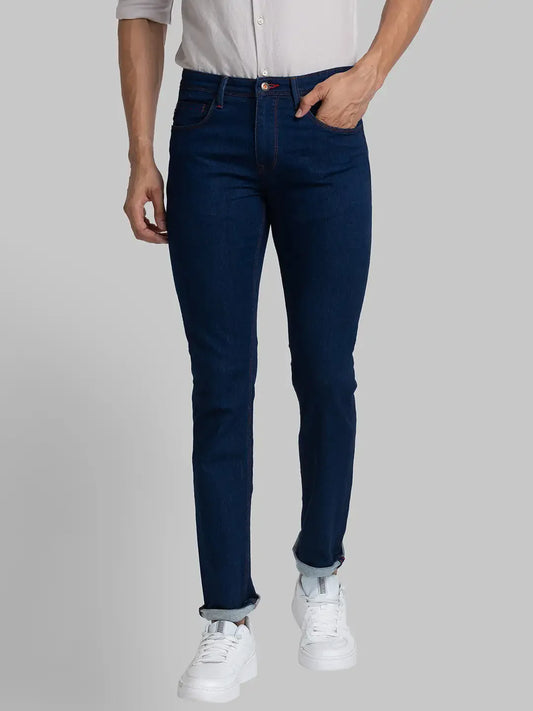 Men Blue Slim Fit Solid Cotton Blend Jeans