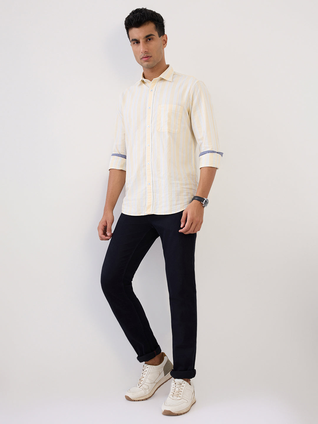 Raymond Men Blue Solid Slim Fit Cotton Blend Jeans