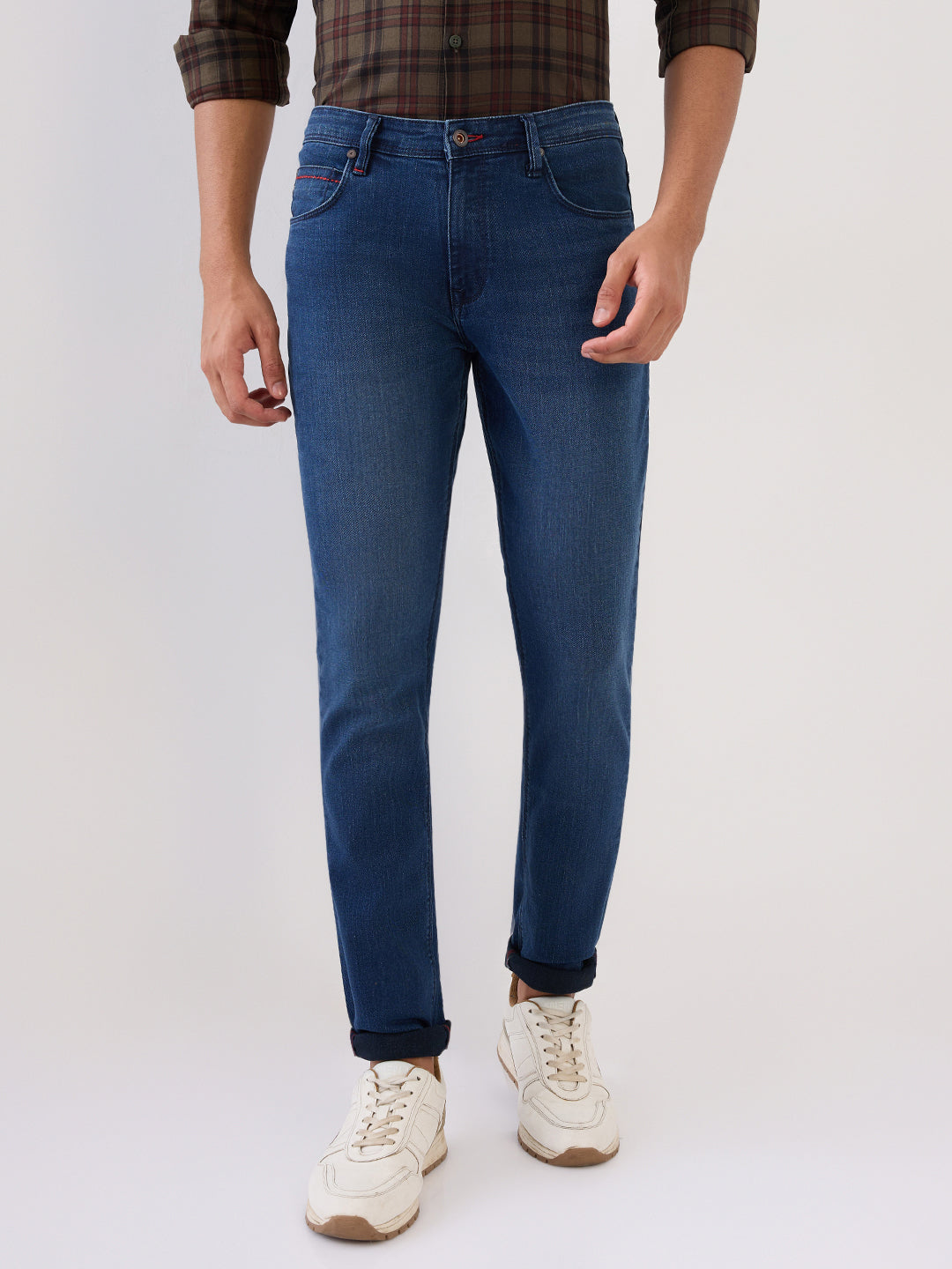 Raymond Men Blue Solid Slim Fit Cotton Blend Jeans