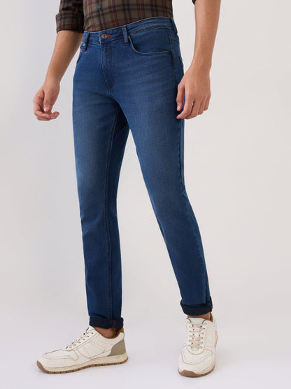 Raymond Men Blue Solid Slim Fit Cotton Blend Jeans