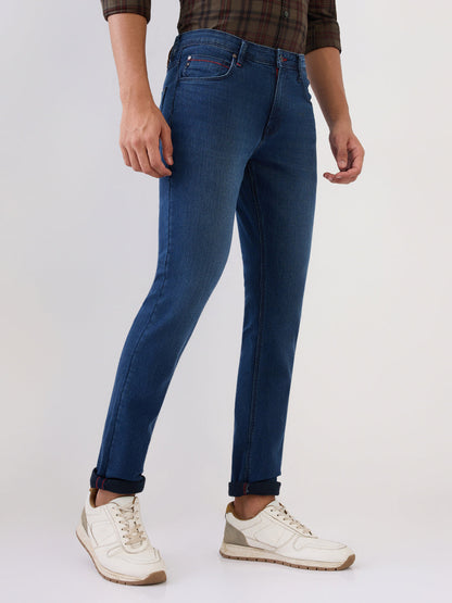 Raymond Men Blue Solid Slim Fit Cotton Blend Jeans