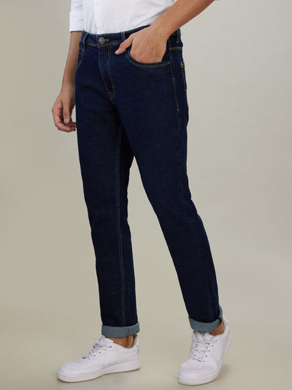 Raymond Men Blue Solid Slim Fit Cotton Blend Jeans