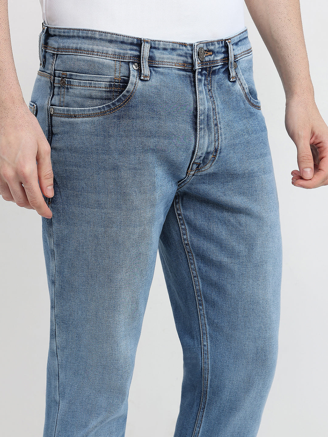 Raymond Men Blue Solid Slim Fit Cotton Blend Jeans