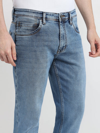 Raymond Men Blue Solid Slim Fit Cotton Blend Jeans