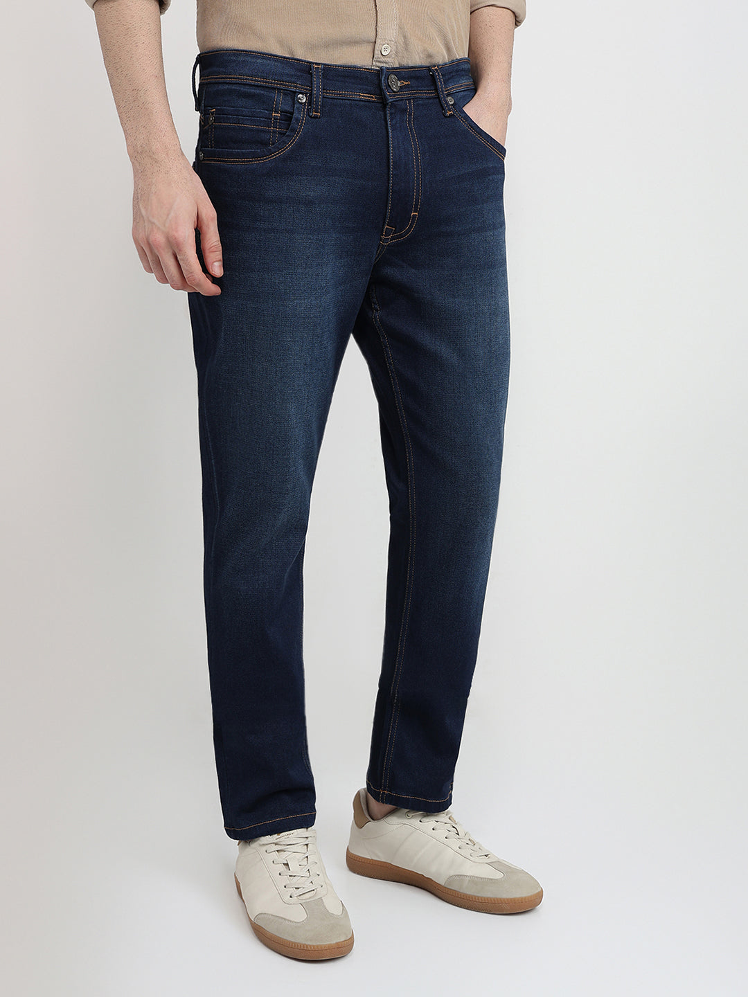 Raymond Men Blue Solid Slim Fit Cotton Blend Jeans