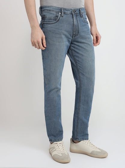 Raymond Men Blue Solid Slim Fit Cotton Blend Jeans