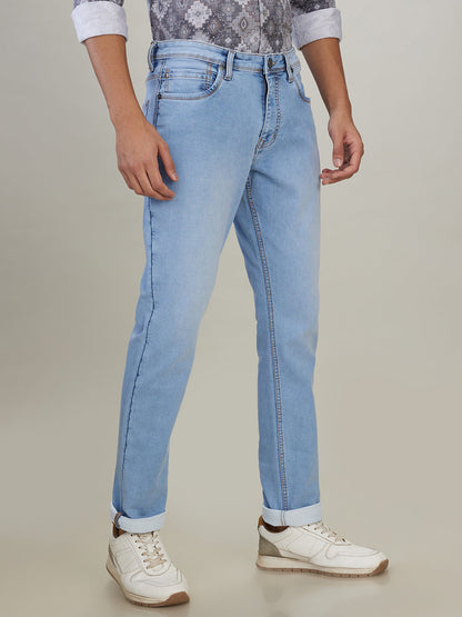 Raymond Men Blue Solid Slim Fit Cotton Blend Jeans
