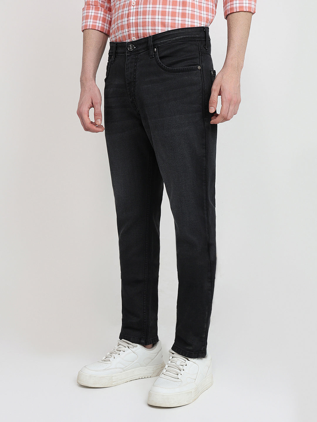 Raymond Men Grey Solid Slim Fit Cotton Blend Jeans