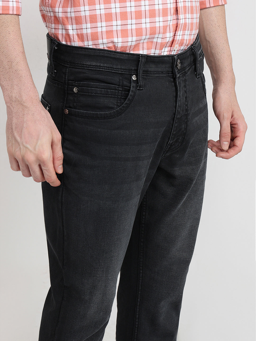 Raymond Men Grey Solid Slim Fit Cotton Blend Jeans