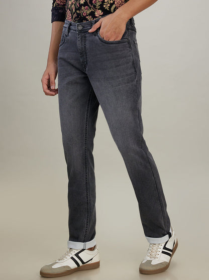 Raymond Men Grey Solid Slim Fit Cotton Blend Jeans
