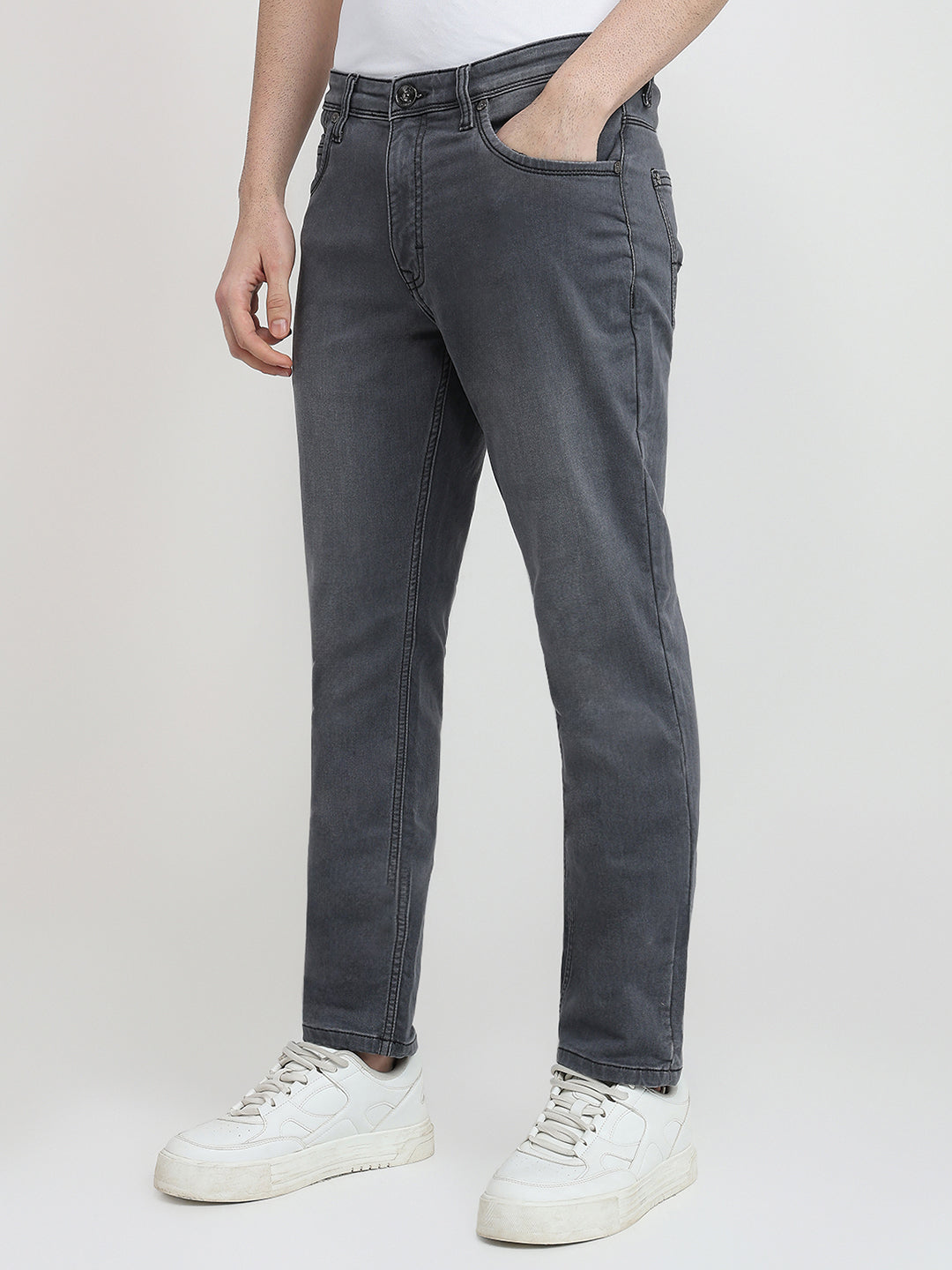 Raymond Men Grey Solid Slim Fit Cotton Blend Jeans