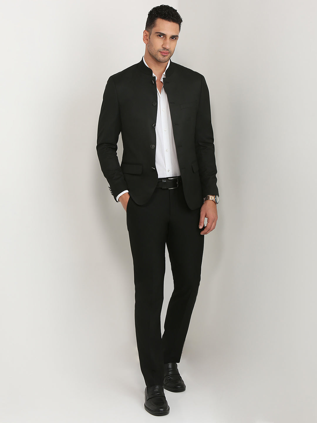 Raymond Men Black Solid Regular Fit Polyester Blend Blazer