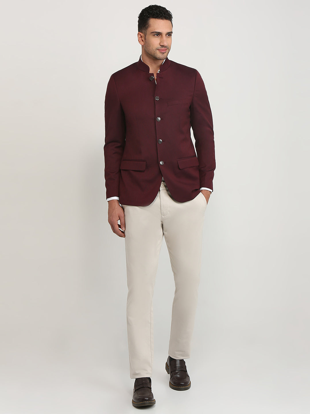 Raymond Men Maroon Solid Regular Fit Terry Blend Blazer