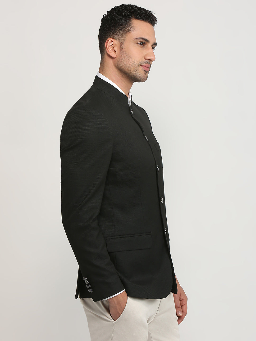 Raymond Men Black Solid Regular Fit Polyester Blend Blazer