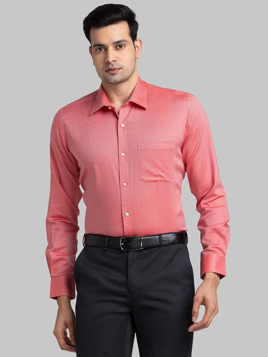 Men Red Contemporary Fit Structure  Cotton Full Sleeve Cutaway Collar Shirts