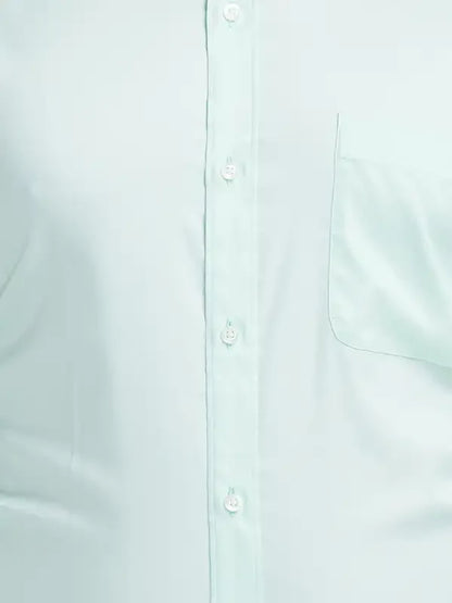 Men Green Contemporary Fit Solid Polyester Blend Full Sleeve Shirts
