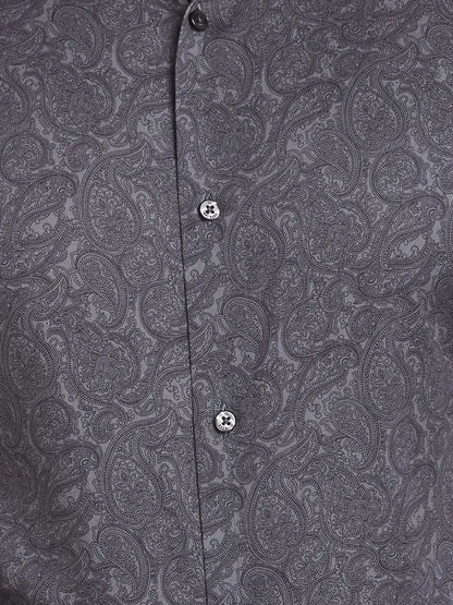 Men Grey Slim Print Cotton Shirts