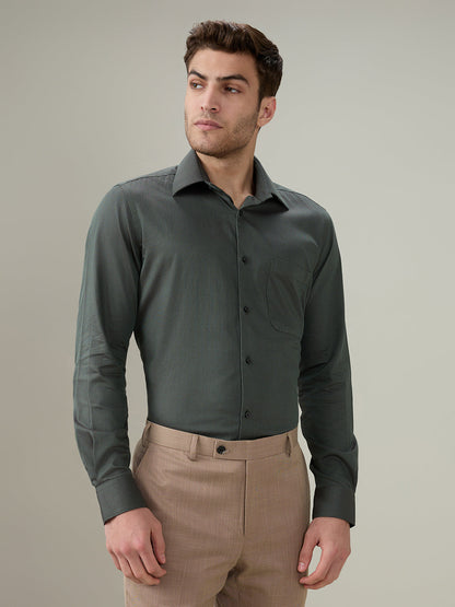 Raymond Men Green Structure Regular Fit Cotton Full Sleeve Formal Shirt