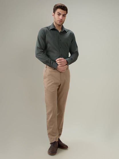 Raymond Men Green Structure Regular Fit Cotton Full Sleeve Formal Shirt