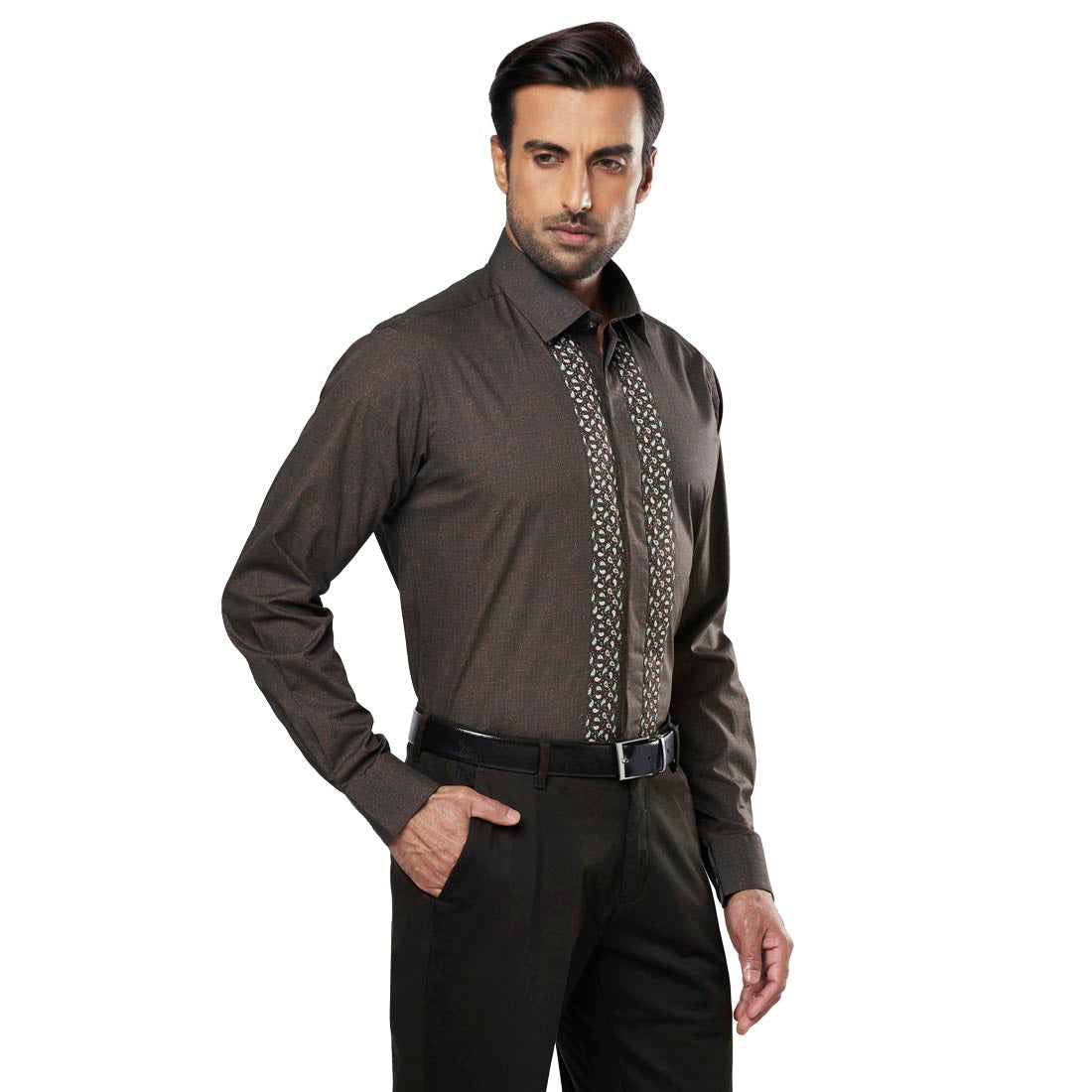 Men Brown Slim Fit Cotton Shirts
