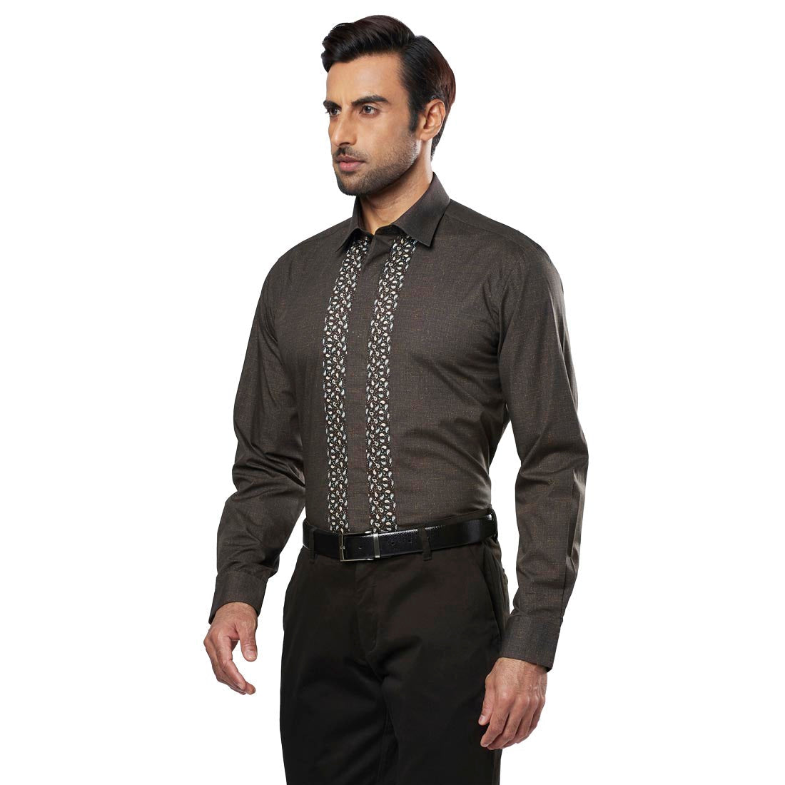 Men Brown Slim Fit Cotton Shirts
