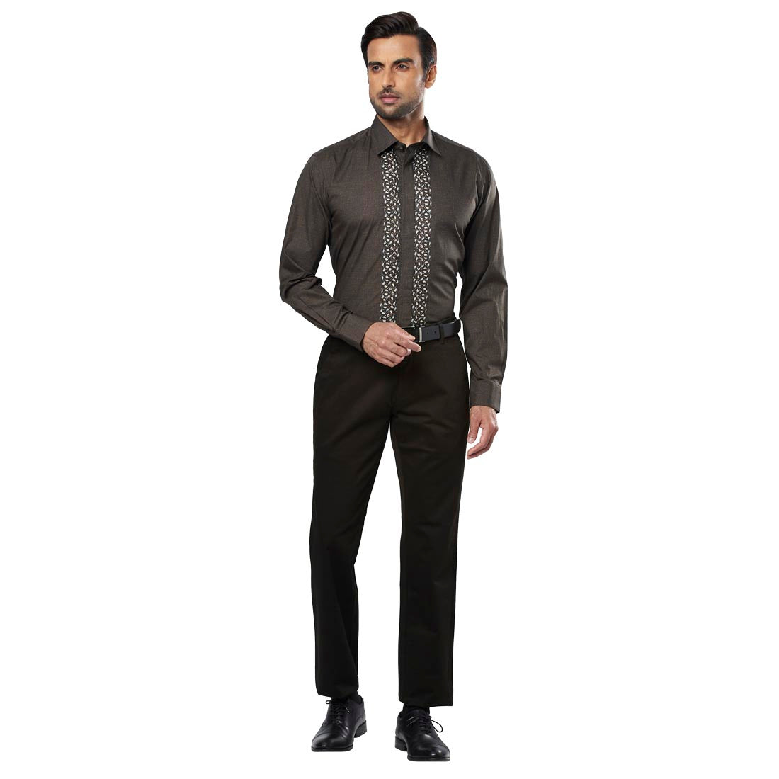 Men Brown Slim Fit Cotton Shirts