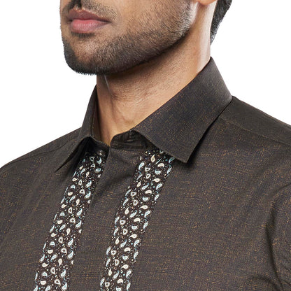 Men Brown Slim Fit Cotton Shirts