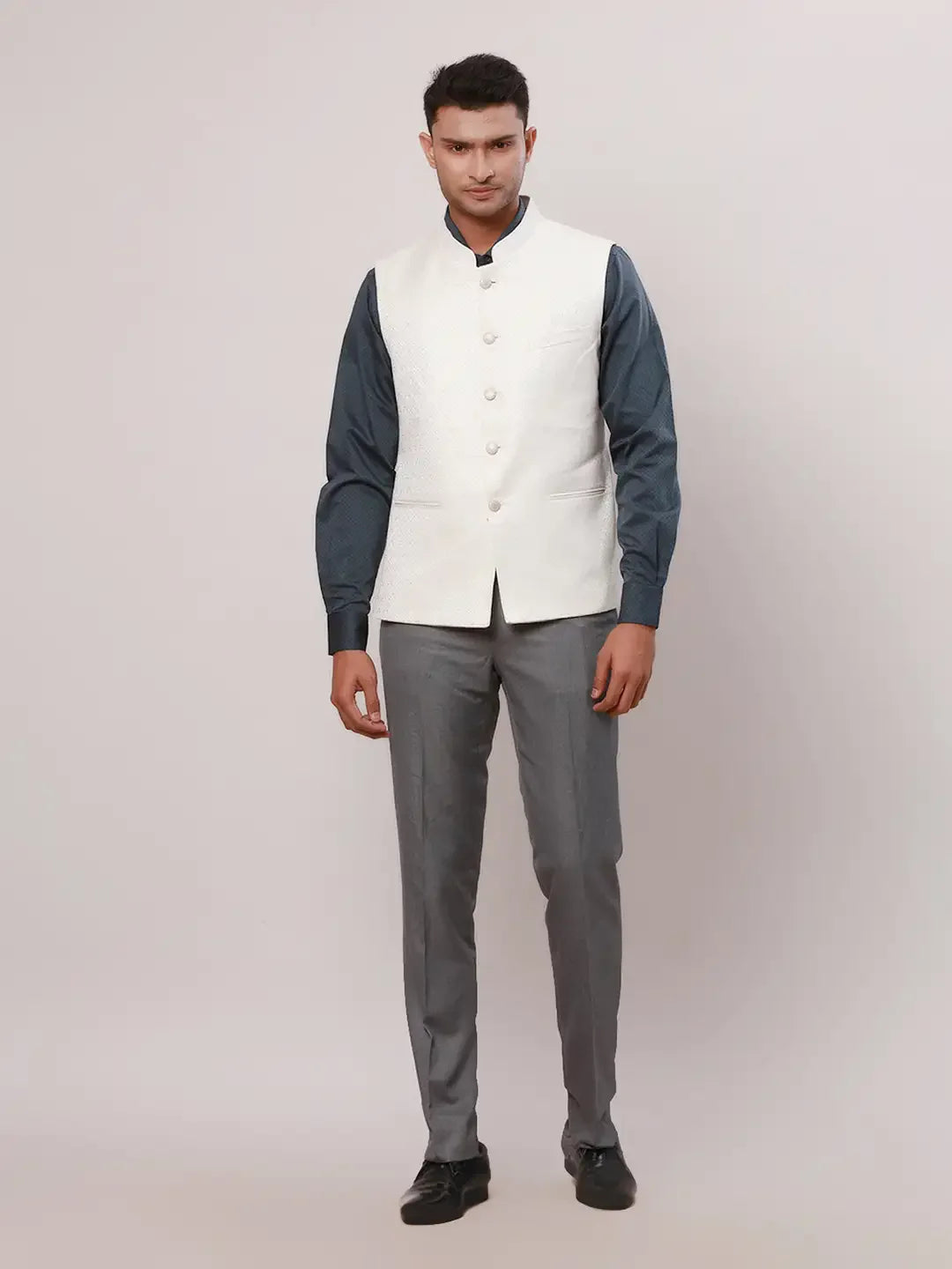 Raymond Men Brown Jacquard Contemporary Fit Polyester Blend Waist Coat