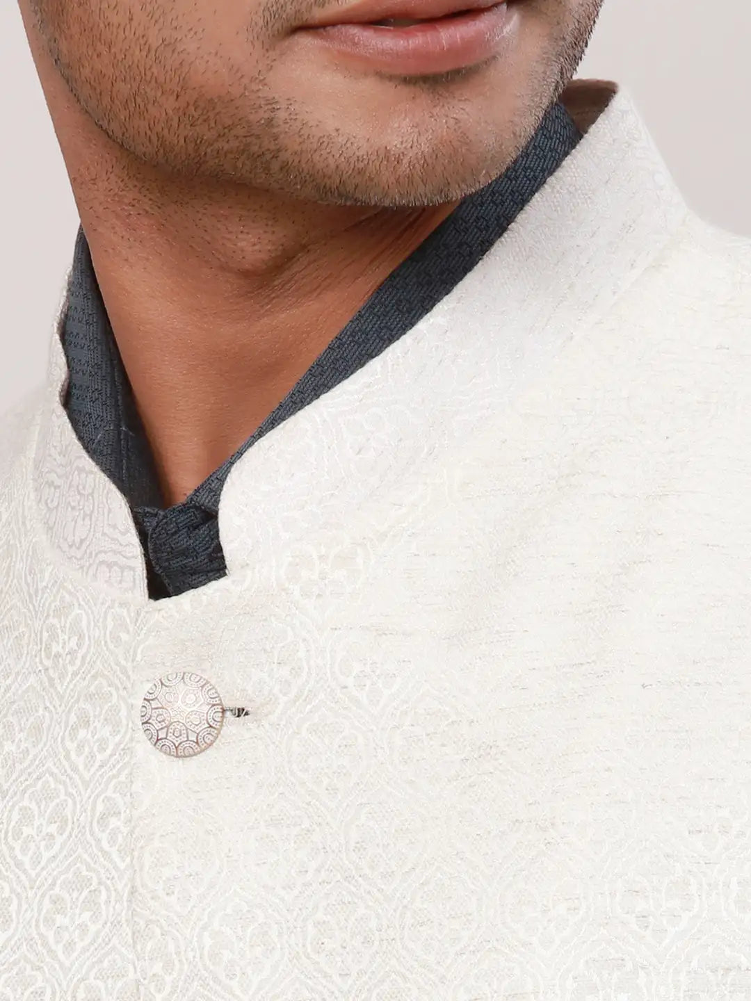 Raymond Men Brown Jacquard Contemporary Fit Polyester Blend Waist Coat