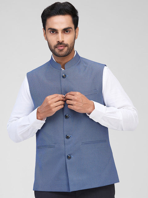 Raymond Men Blue Structured Contemporary Fit Polyester Blend Waistcoat