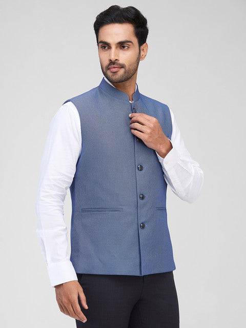 Raymond Men Blue Structured Contemporary Fit Polyester Blend Waistcoat