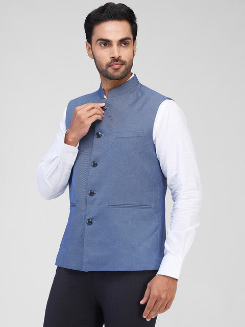 Raymond Men Blue Structured Contemporary Fit Polyester Blend Waistcoat