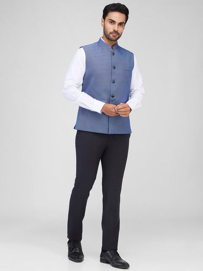 Raymond Men Blue Structured Contemporary Fit Polyester Blend Waistcoat