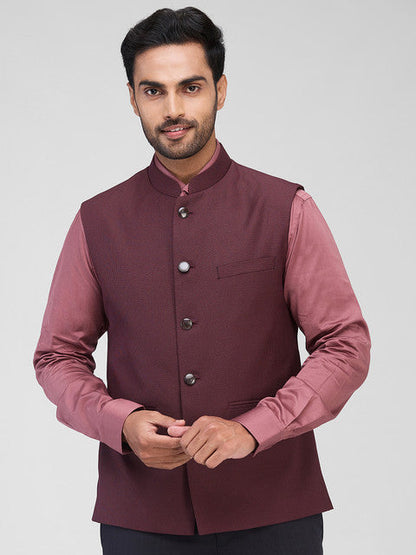 Raymond Men Maroon Structure Contemporary Fit Polyester Blend Waist Coat