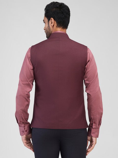 Raymond Men Maroon Structure Contemporary Fit Polyester Blend Waist Coat