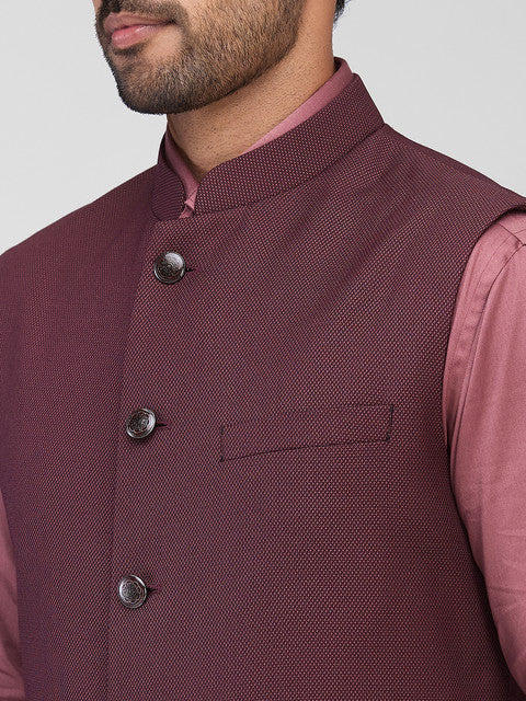 Raymond Men Maroon Structure Contemporary Fit Polyester Blend Waist Coat